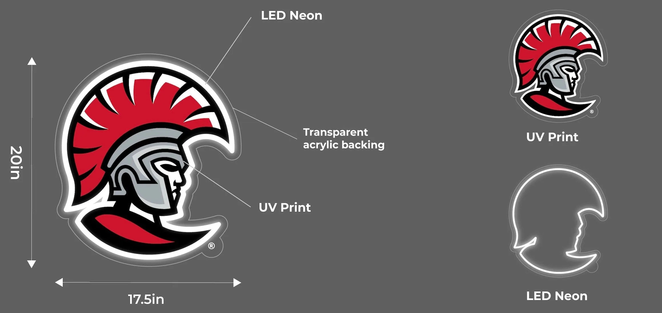 University of Tampa Spartan LED UV Print Neon Sign w/ Dimmer - 20" Neon Signs