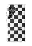 Alpha Omicron Pi Samsung Galaxy 24, 23 Mobile Phone Case - Black Check Matte Mobile Phone Cases