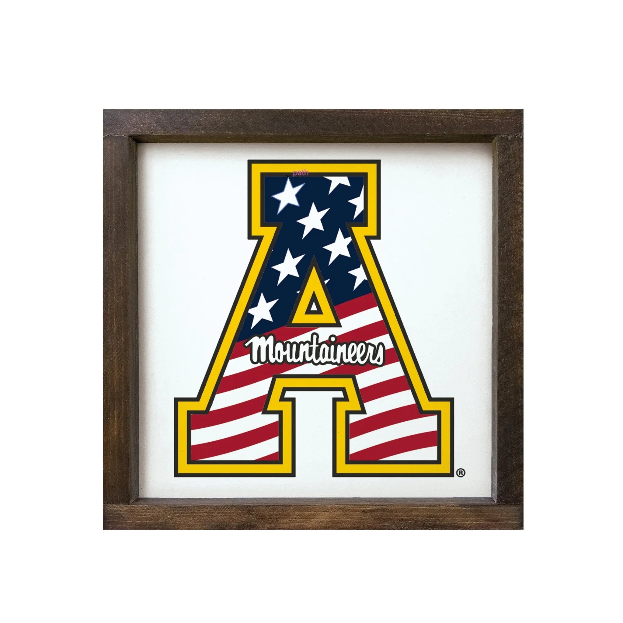 Appalachian State University 12x12 Wood Framed Sign - Heroes Day Mark Walnut Stain Wall Art & Signs