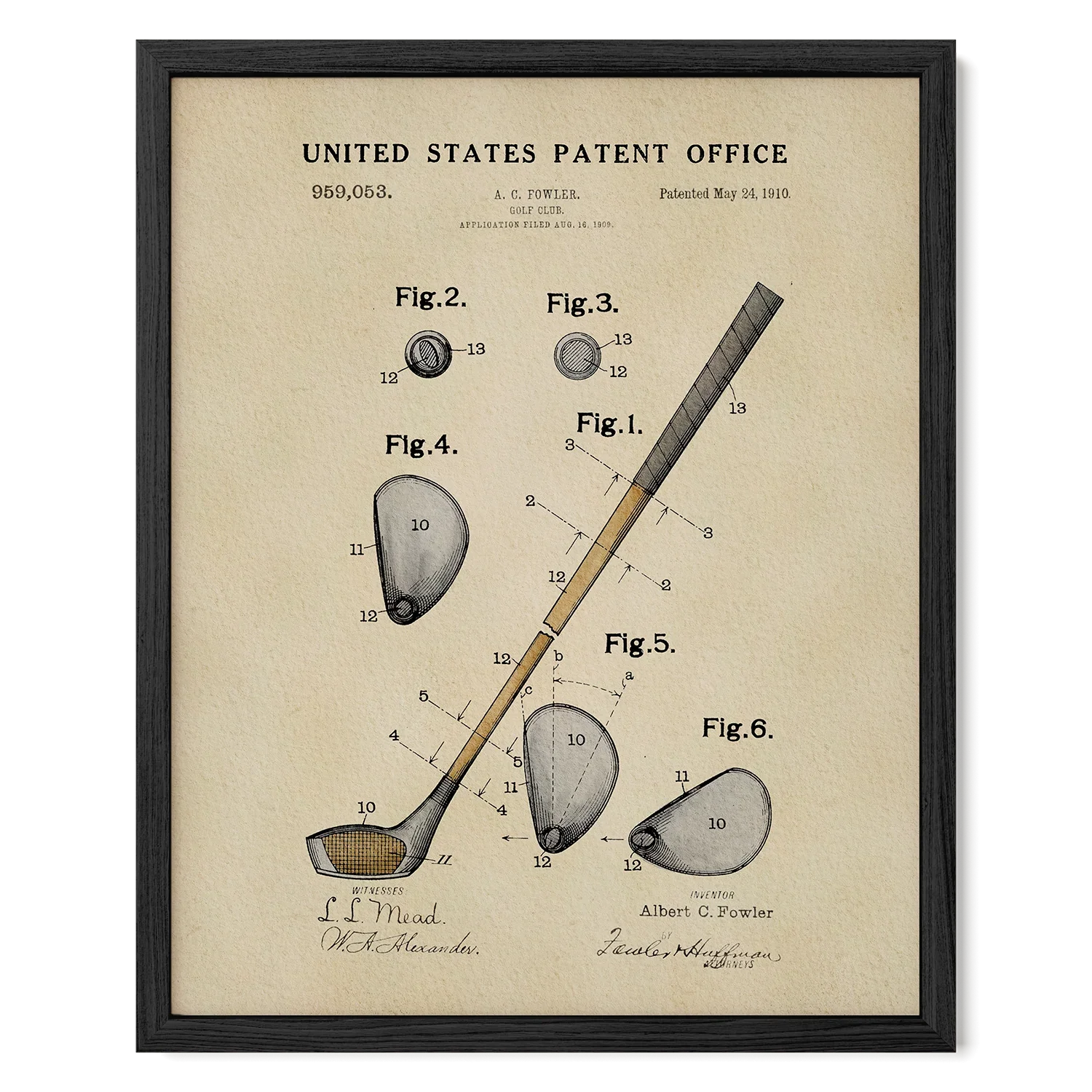 Golf Club US Patent Art Print | Sports Themed Dorm Decor | Campus Greek Fit