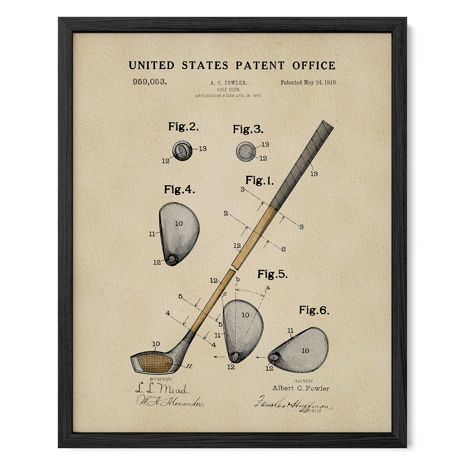 Golf Club US Patent Art Print | Sports Themed Dorm Decor | Campus Greek Fit
