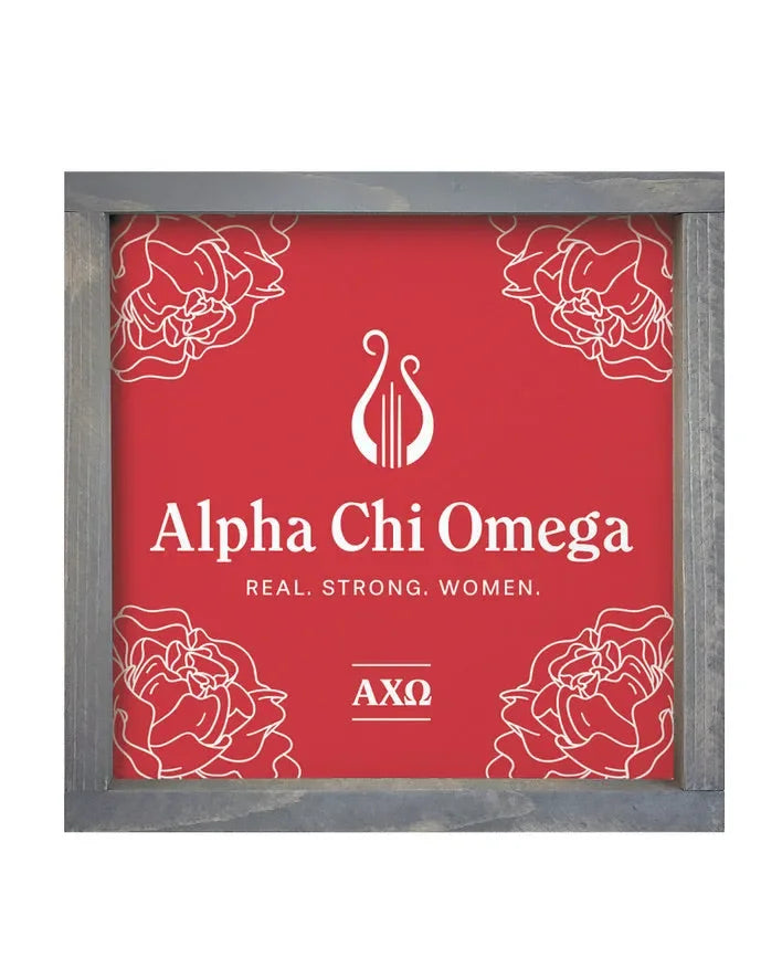 Alpha Chi Omega 12x12 Wood Framed Sign Weathered Gray Red Wall Art & Signs