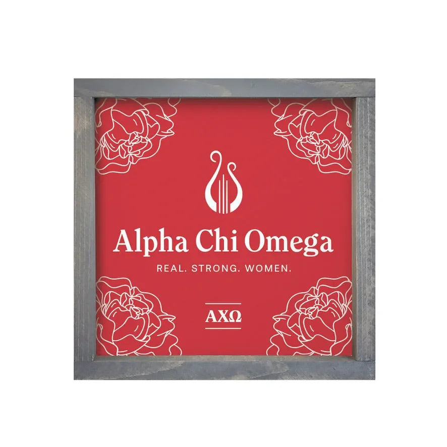 Alpha Chi Omega 12x12 Wood Framed Sign Weathered Gray Red Wall Art & Signs