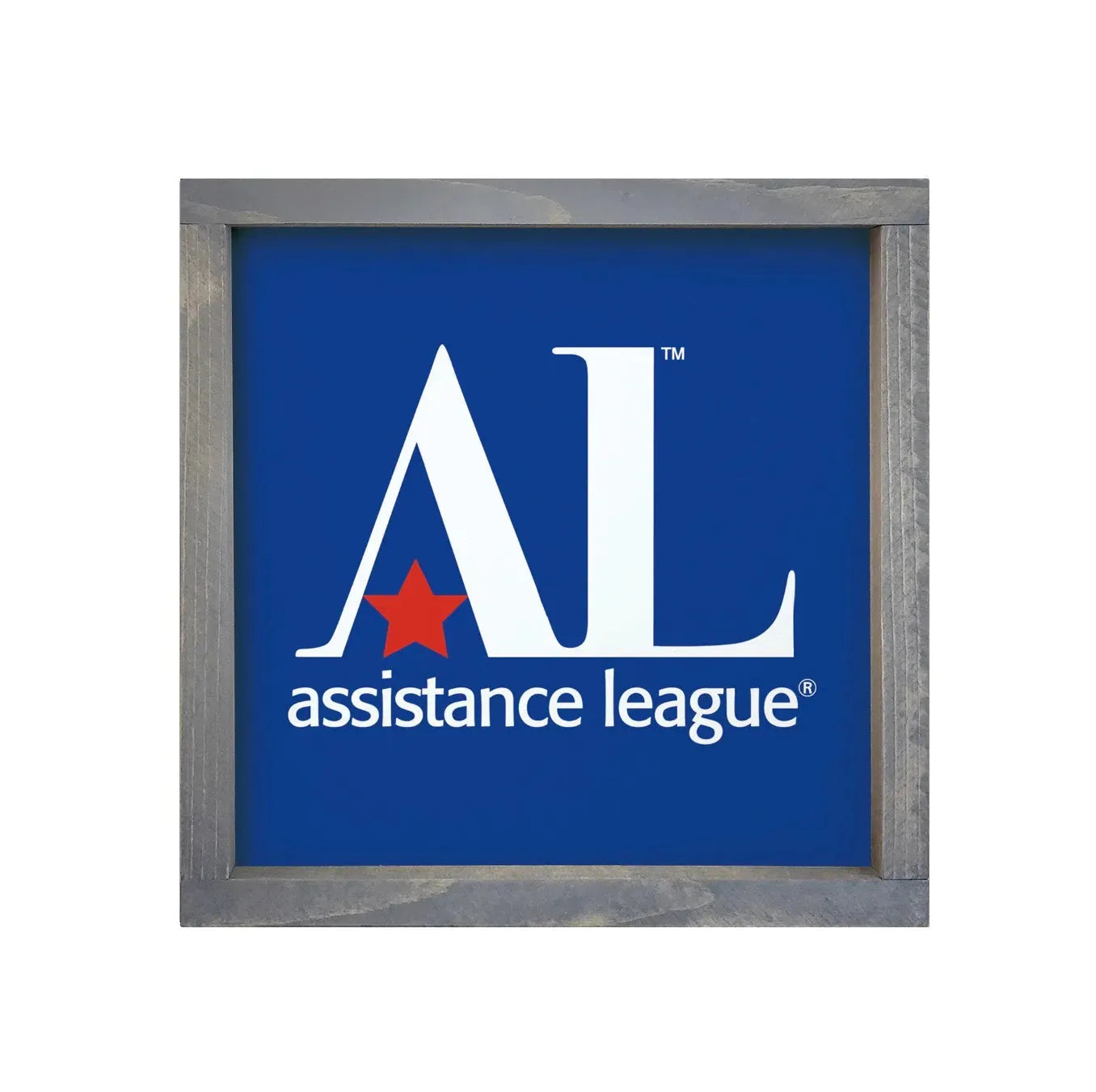 Assistance League 12x12 Traditional Wood Framed Sign Blue Weathered Gray Wall Art & Signs
