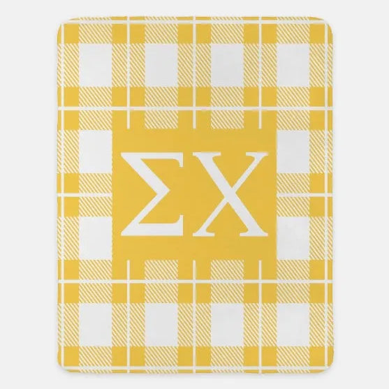 Sigma Chi XL 60x80 Sherpa Throw Blanket - Plaid Gold Throw Blankets
