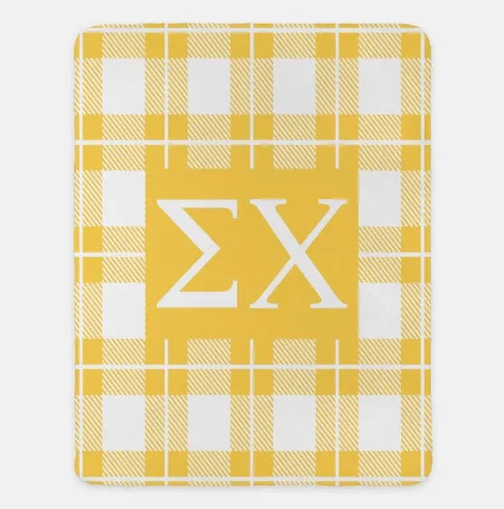 Sigma Chi XL 60x80 Sherpa Throw Blanket - Plaid Gold Throw Blankets