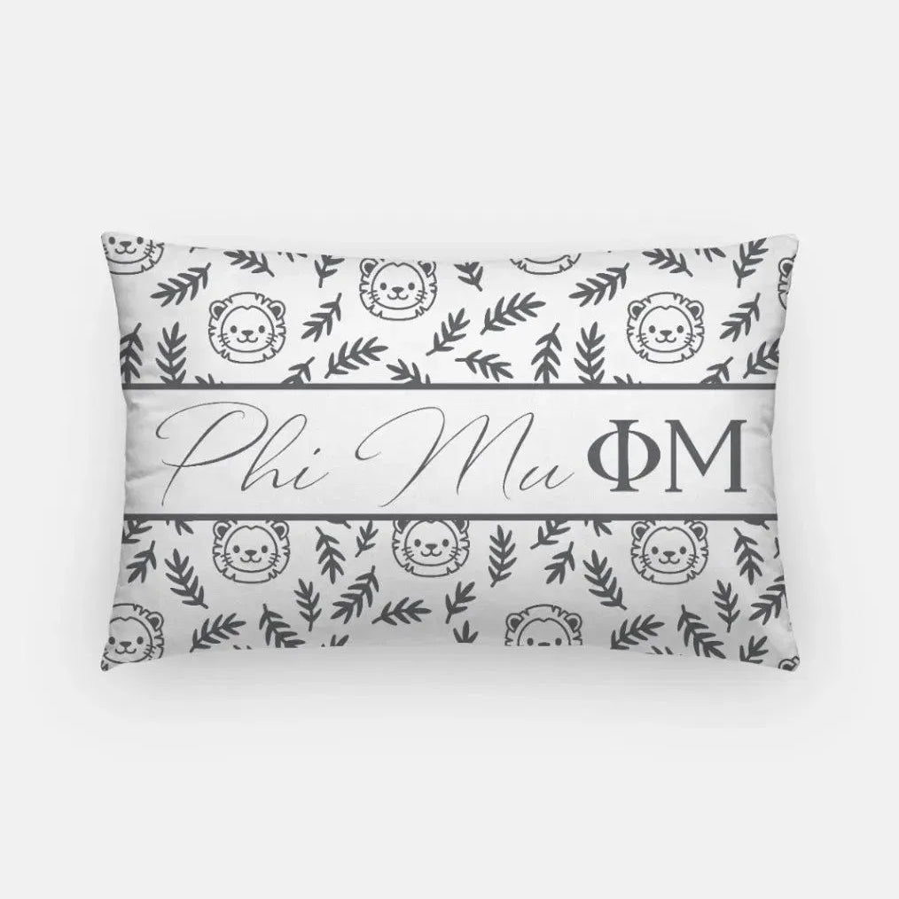 Phi Mu Lumbar Pillow Cover - Little Lions White Charcoal Pillow Covers