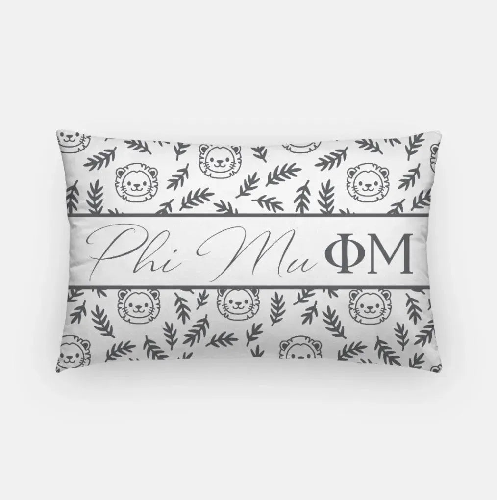 Phi Mu Lumbar Pillow Cover - Little Lions White Charcoal Pillow Covers
