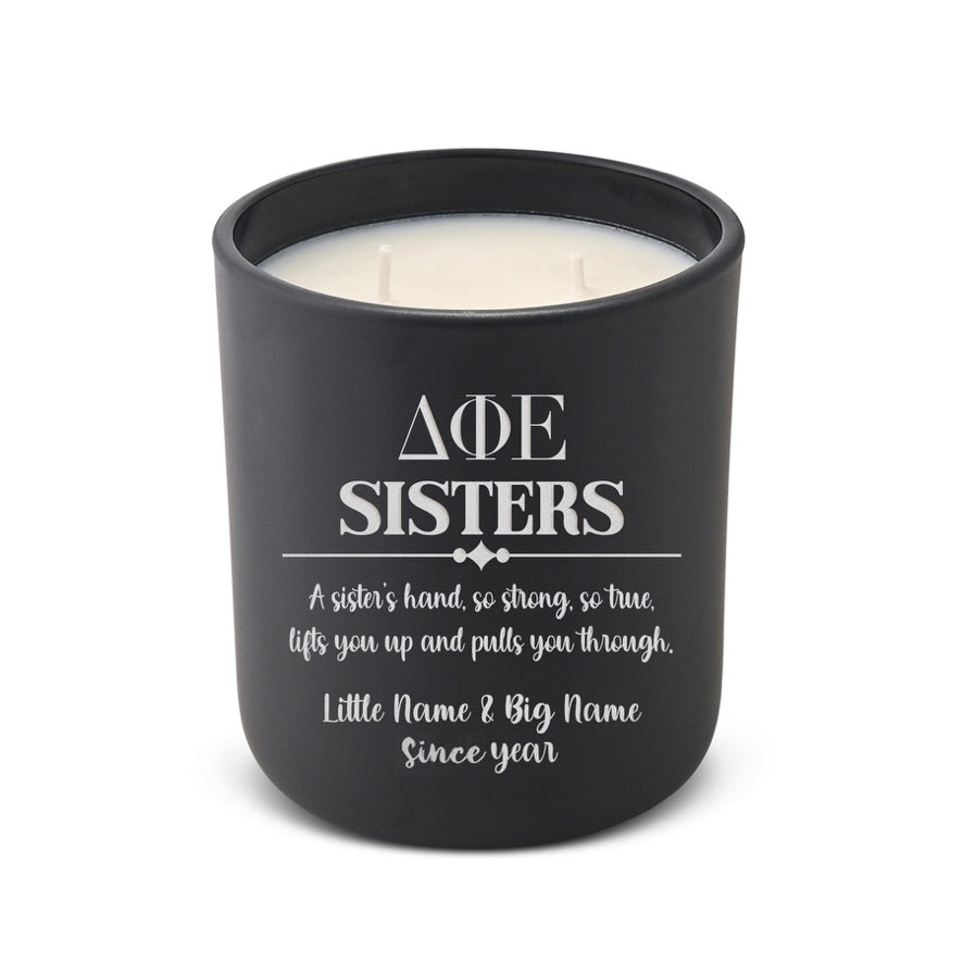 Personalized Delta Phi Epsilon Laser Etched Glow Candle 12 oz. Sisters