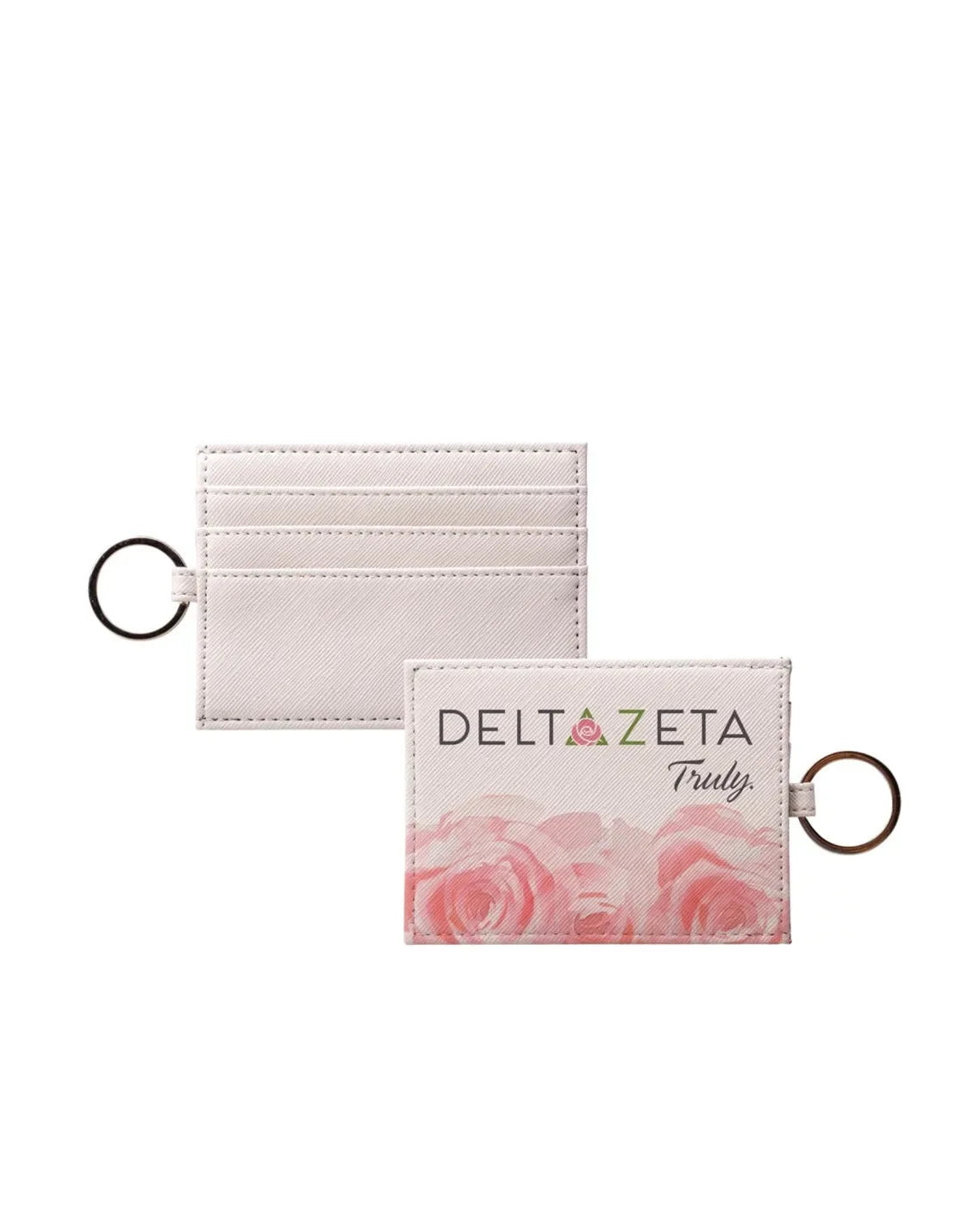 Delta Zeta Card Holder Vegan Saffiano Leather - Roses Travel Wallet