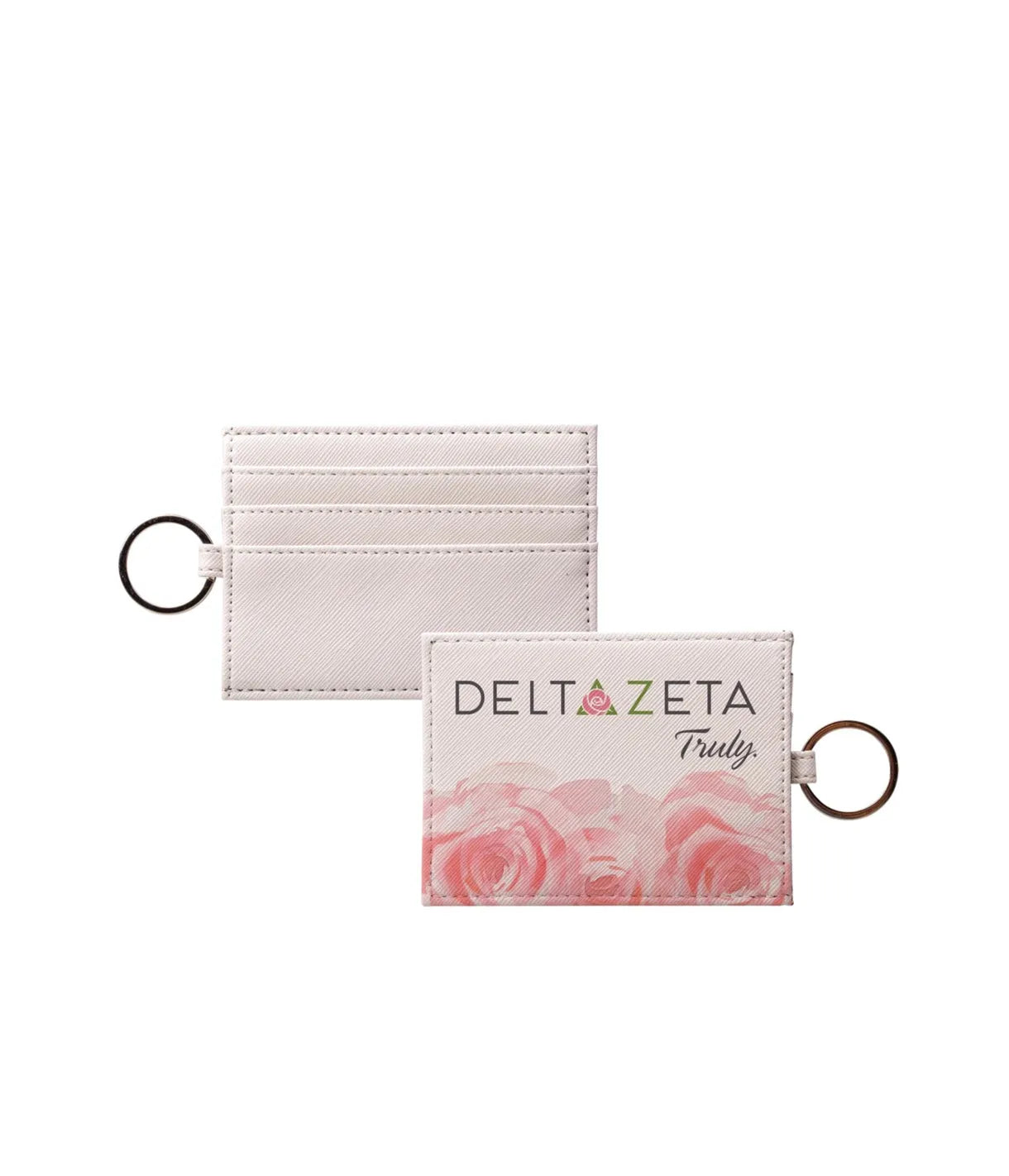 Delta Zeta Card Holder Vegan Saffiano Leather - Roses Travel Wallet