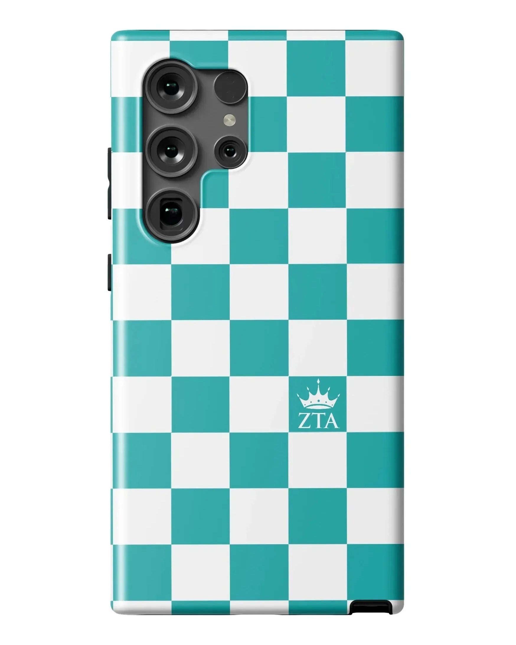 Zeta Tau Alpha Samsung Galaxy 24, 23 Mobile Phone Case - Turquoise Check Matte Mobile Phone Cases