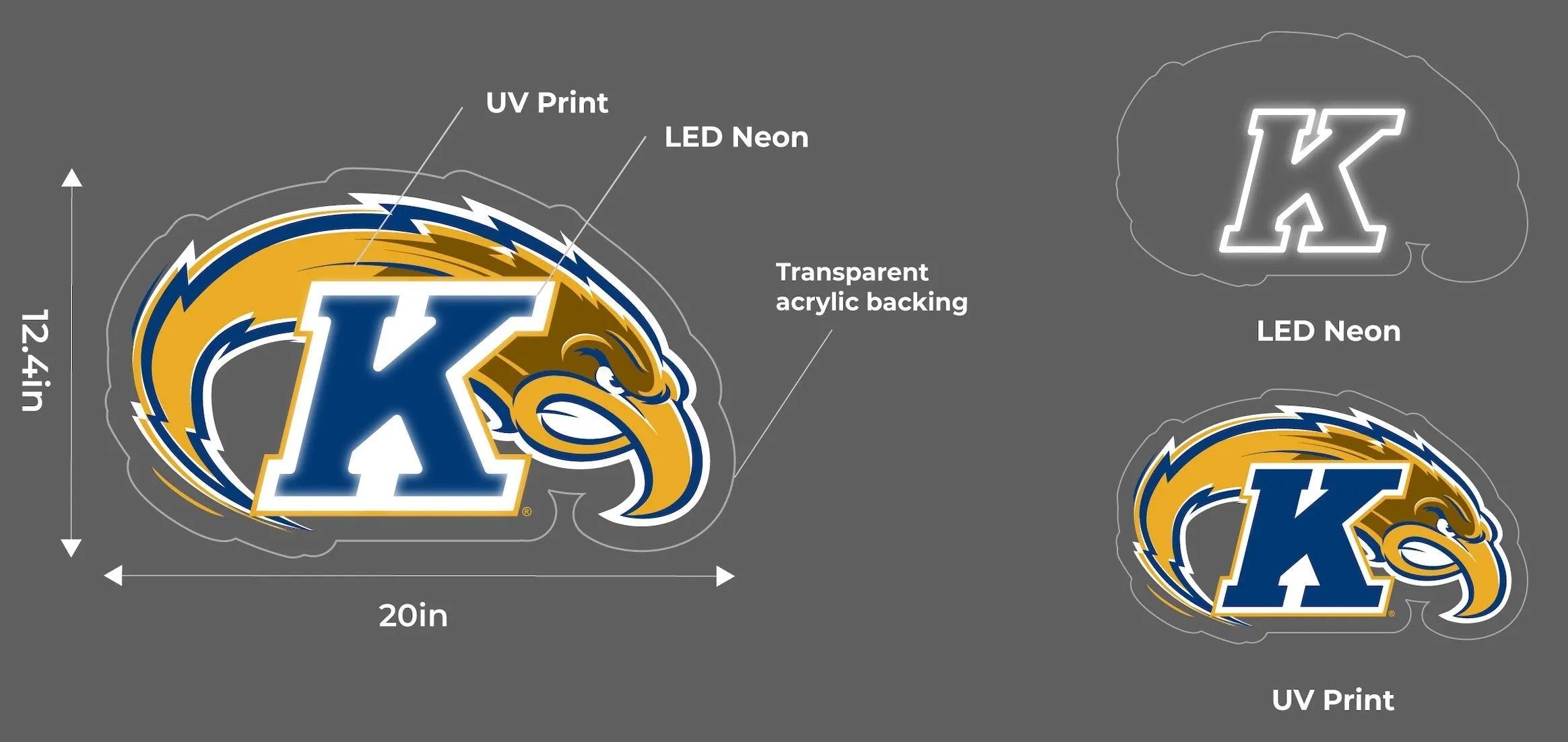 Kent State University LED UV Print Neon Sign w/ Dimmer - 20" Neon Signs
