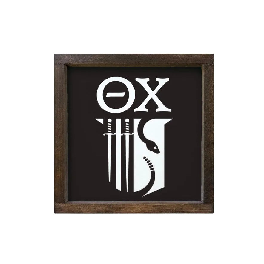 Theta Chi 12x12 Wood Framed Sign - Shield Black Walnut Stain Wall Art & Signs