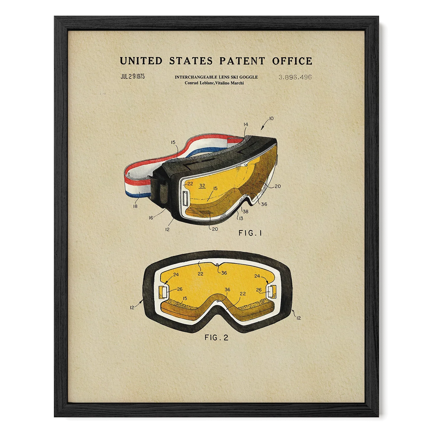 Ski Goggles US Patent Wall Print | Sports Themed Dorm Decor | Art