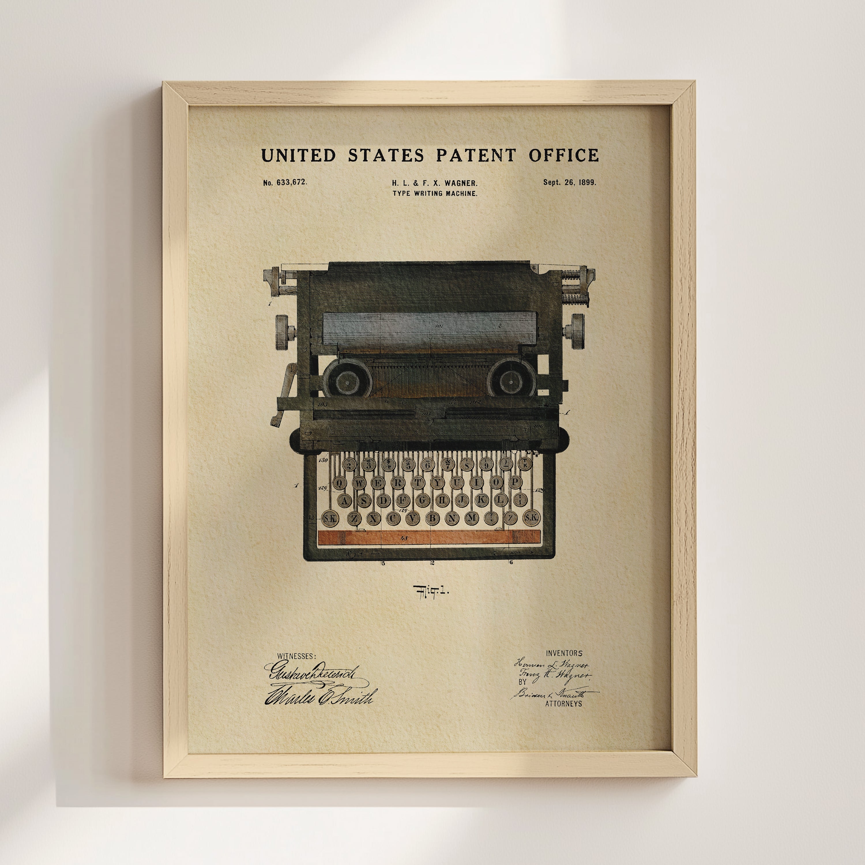 Vintage Typewriter US Patent Wall Art | Writer Enthusiast Dorm Decor | Campus Greek Fit