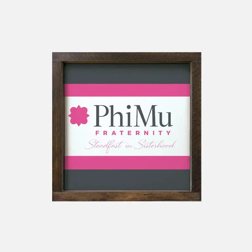 Phi Mu 12x12 Wood Framed Sign - Traditional Stripes Walnut Stain Wall Art & Signs