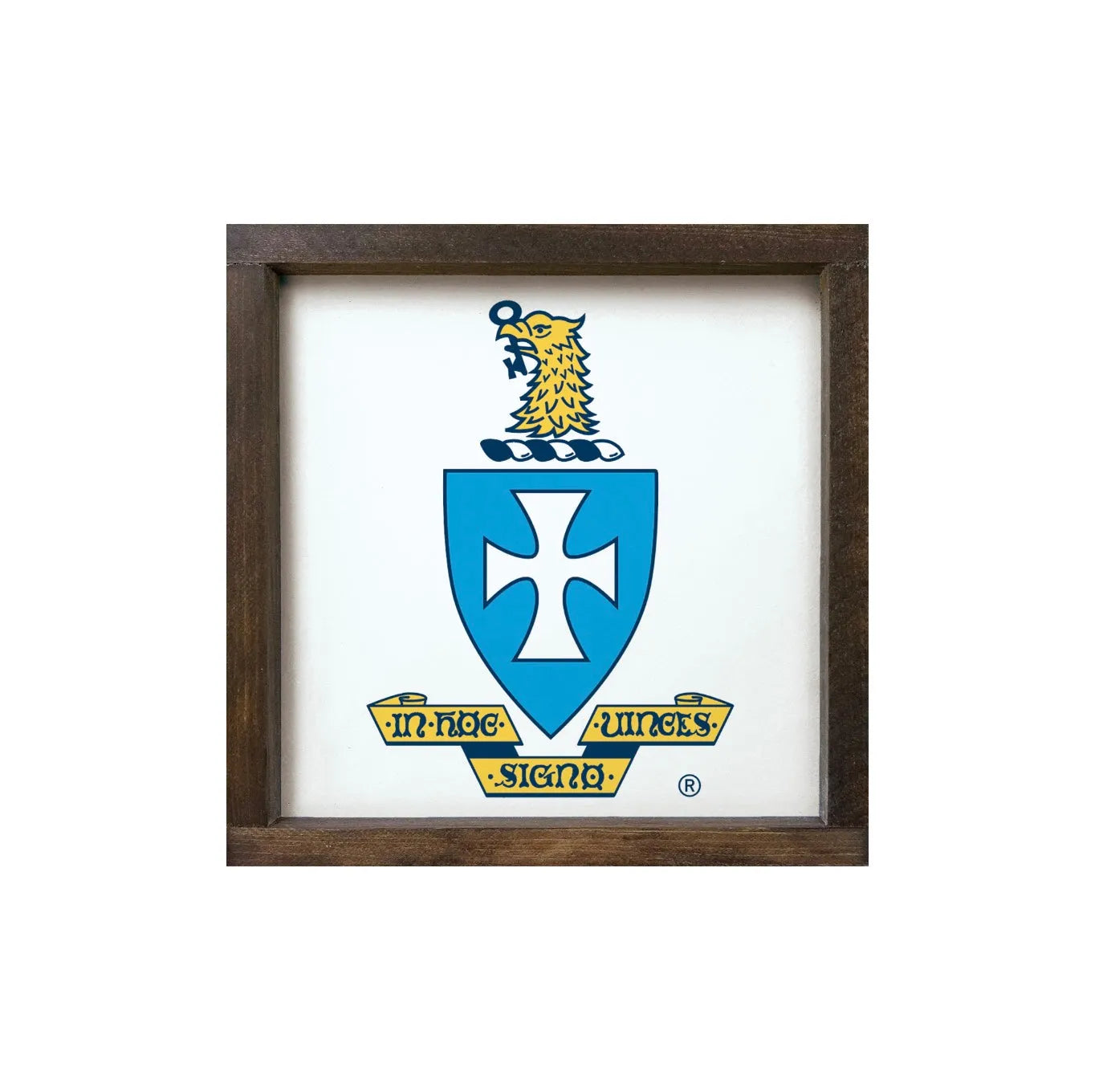 Sigma Chi 12x12 Wood Framed Sign - Coat of Arms White Walnut Stain Wall Art & Signs