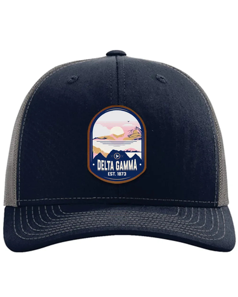 Delta Gamma Richardson 112 UV Print Leatherette Patch Trucker Hat - Ventura Navy Trucker Hat