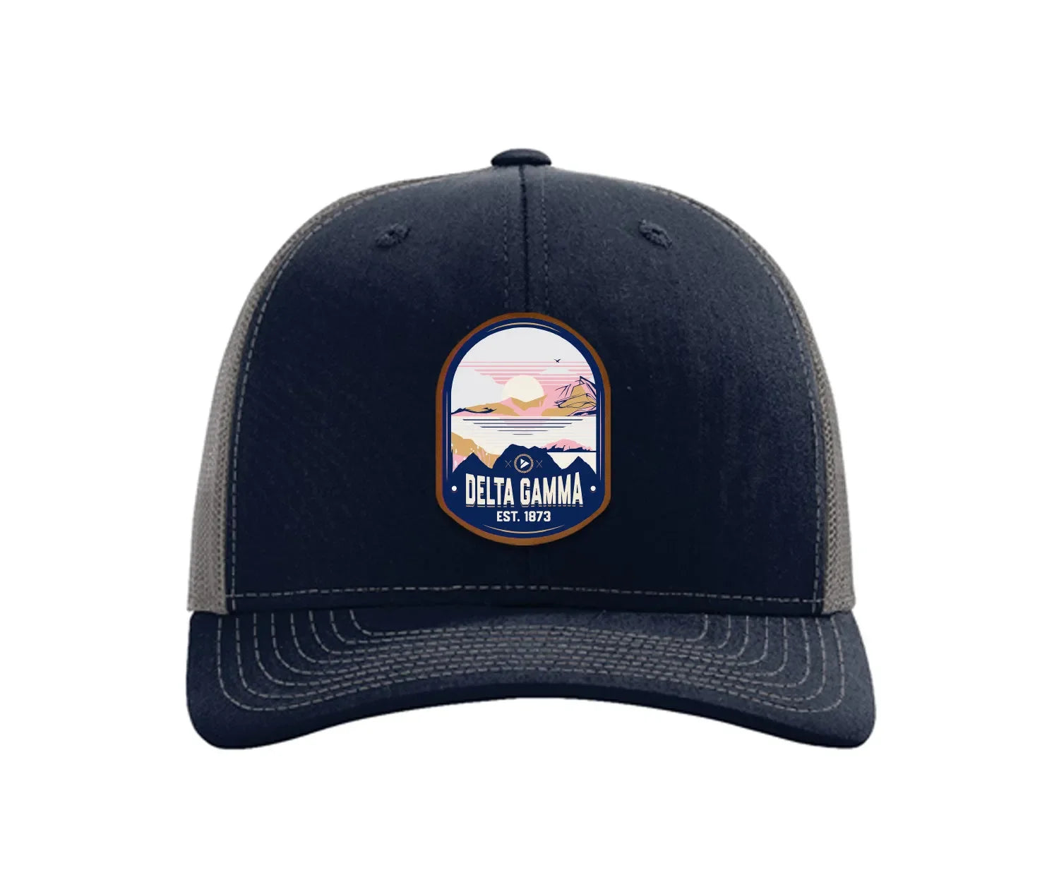 Delta Gamma Richardson 112 UV Print Leatherette Patch Trucker Hat - Ventura Navy Trucker Hat