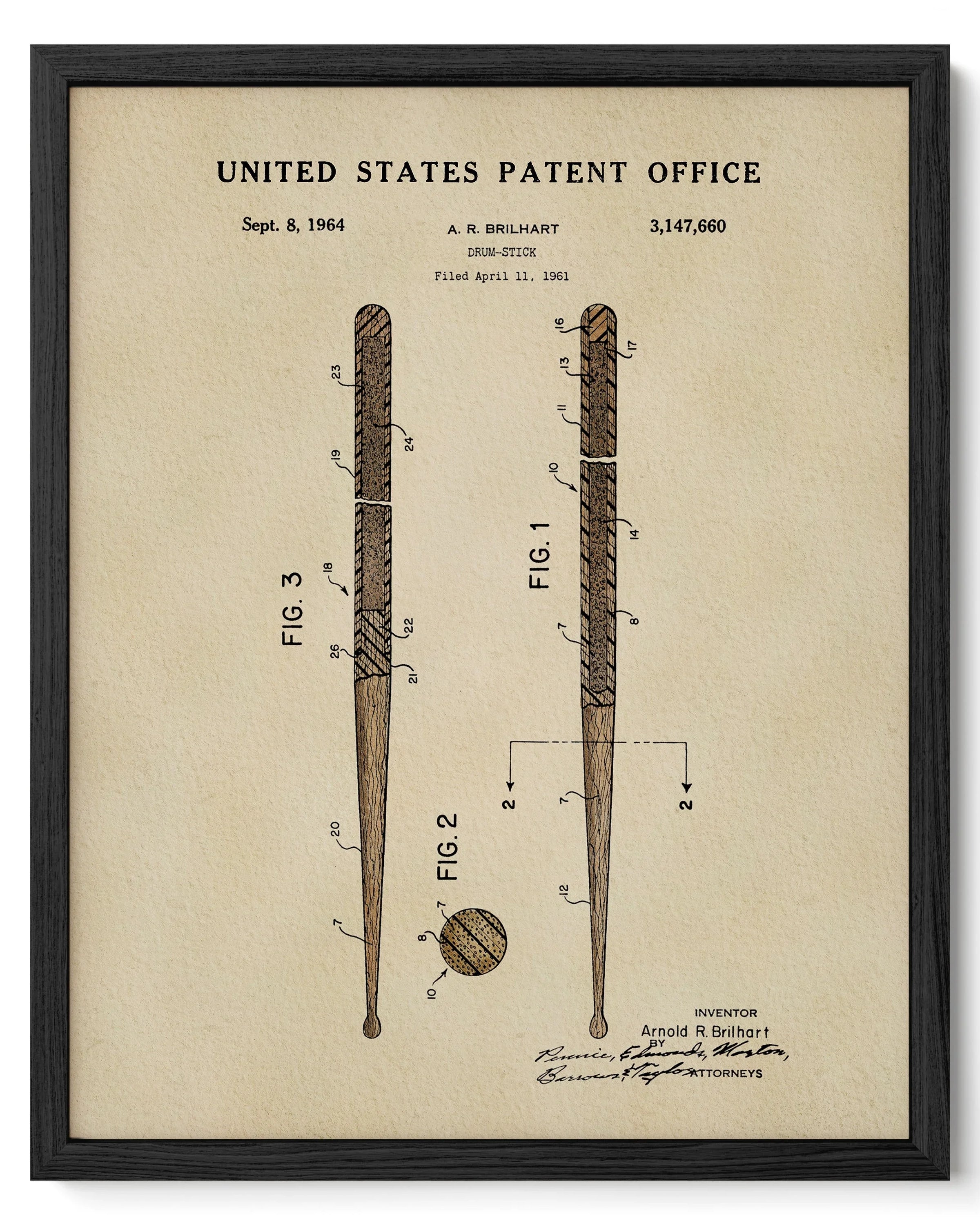 Drumsticks US Patent Art Print | Wall Art | Music Themed Dorm Decor