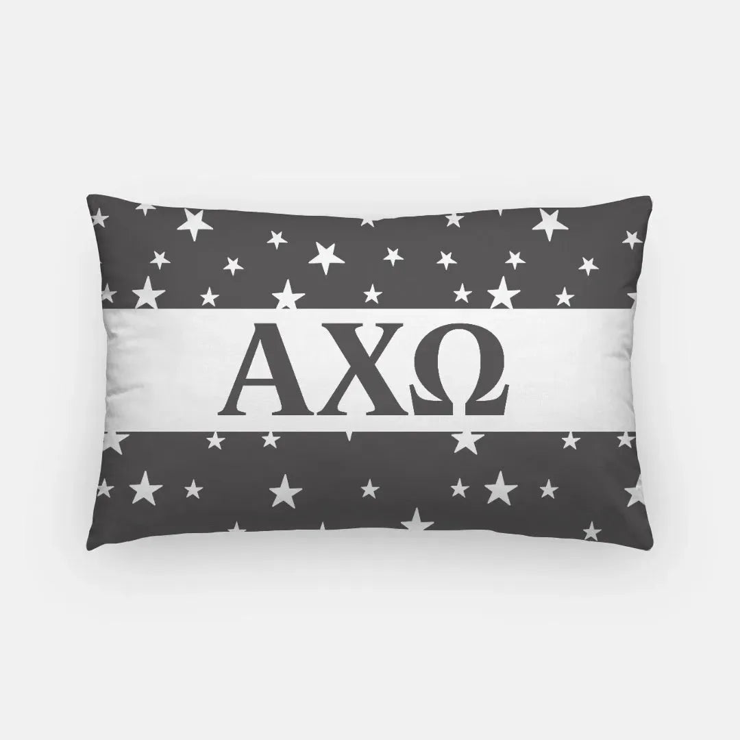 Alpha Chi Lumbar Pillow Cover -Stars Black Pillow Covers