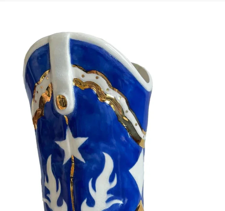 Cowboy Boot Vase with Gold Accent | Western Dorm Accessories - Campus Greek Fit