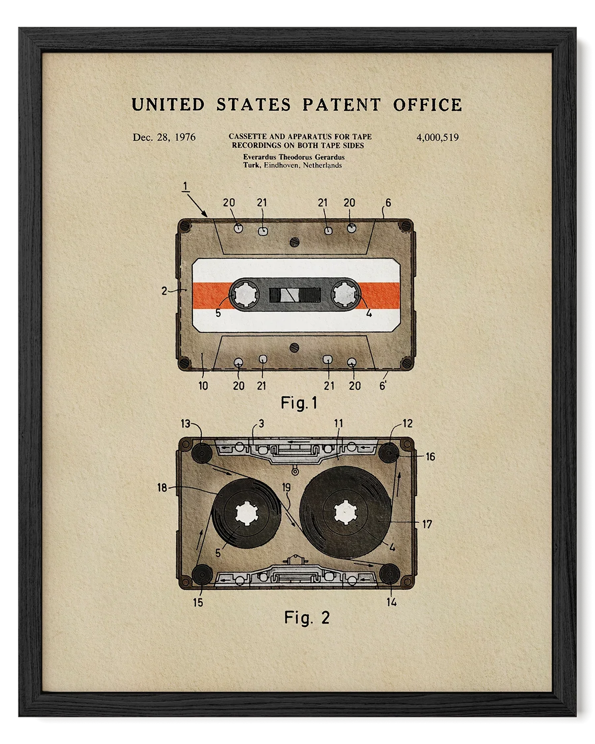 Cassette Tape Archival US Patent | Music Themed Dorm Decor | Wall Art