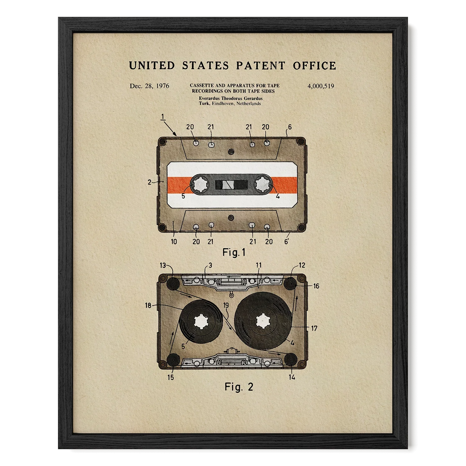 Cassette Tape Archival US Patent | Music Themed Dorm Decor | Wall Art