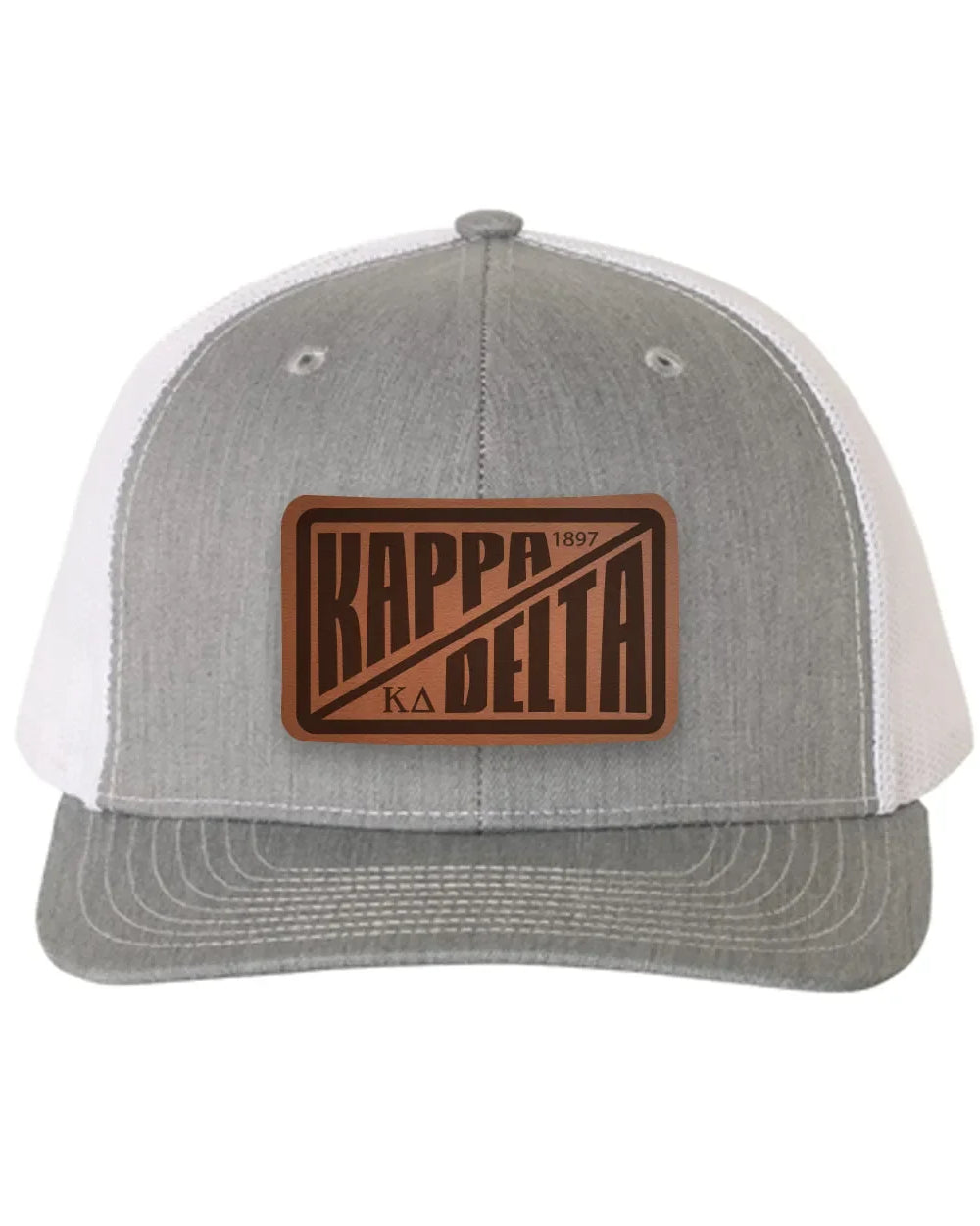 Kappa Delta Richardson 112 Leatherette Patch Trucker Hat - Divide Heather Gray White Trucker Hat