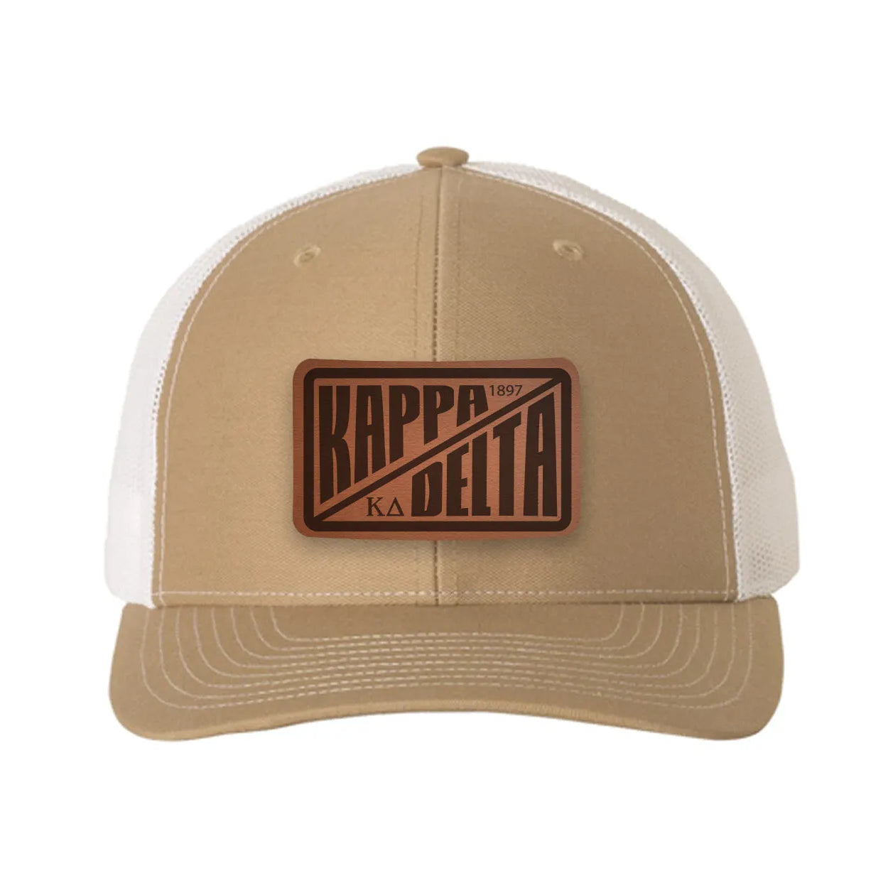 Kappa Delta Richardson 112 Leatherette Patch Trucker Hat - Divide Khaki White Trucker Hat