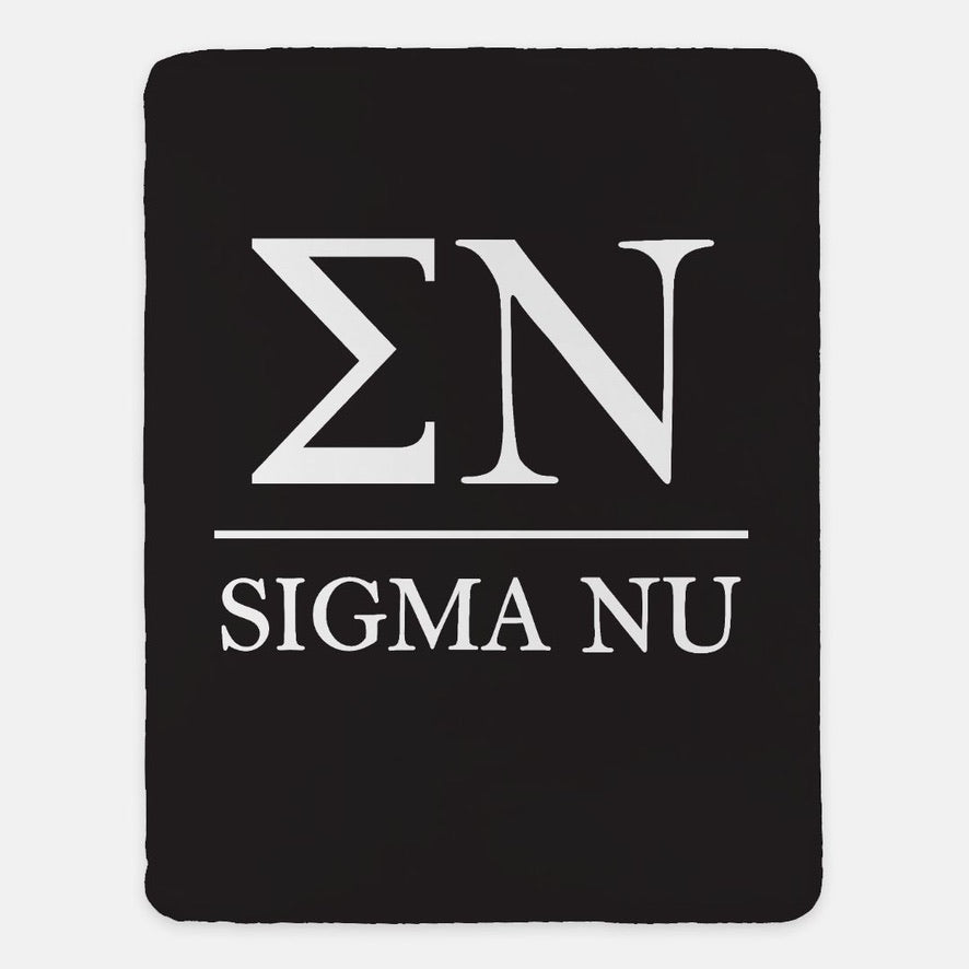 Sigma Nu XL 60x80 Sherpa Throw Blanket - Greek Letters Black Throw Blankets