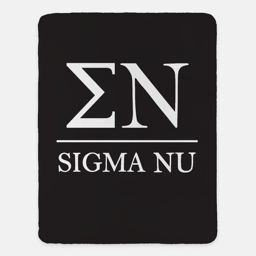 Sigma Nu XL 60x80 Sherpa Throw Blanket - Greek Letters Black Throw Blankets