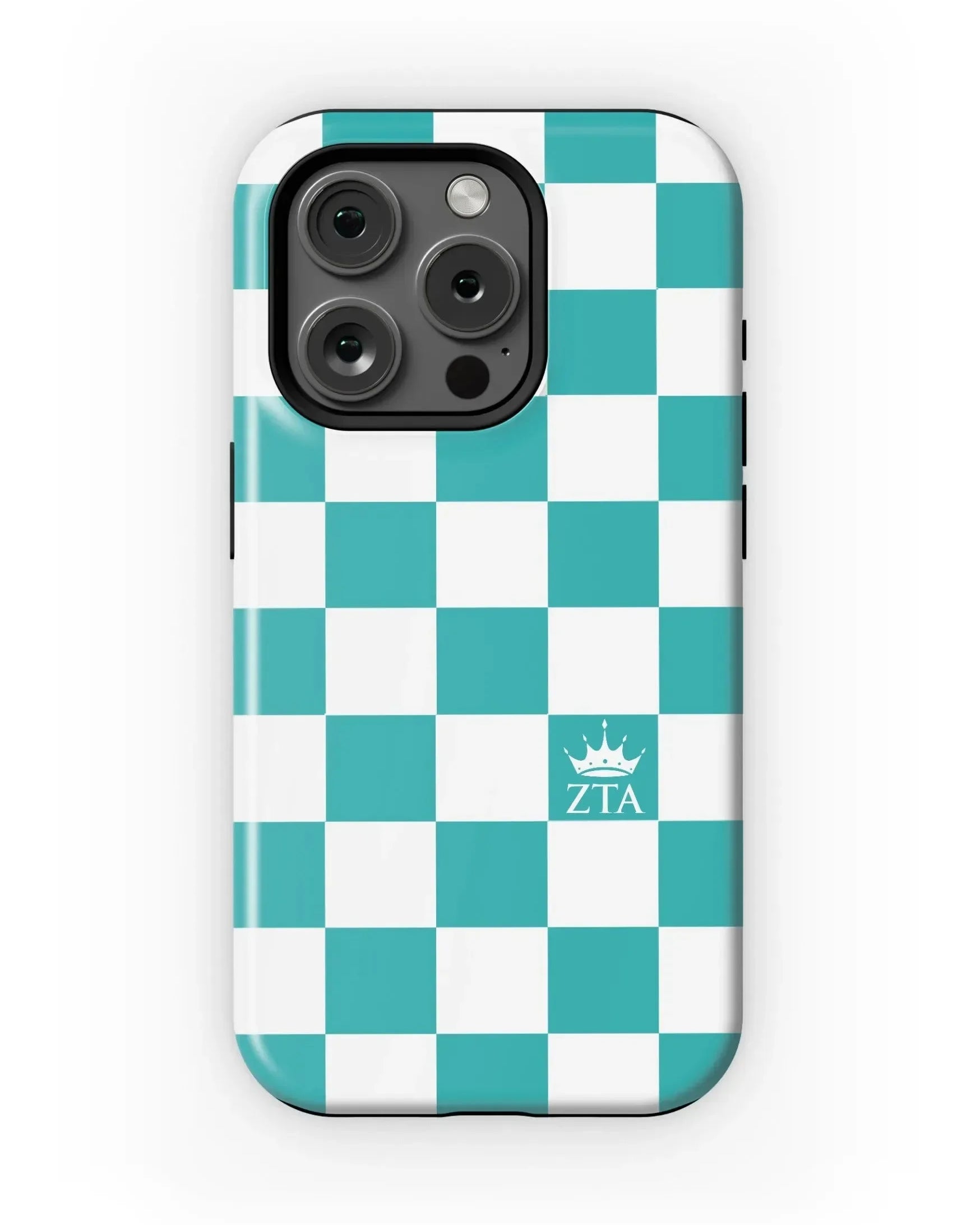 Zeta Tau Alpha iPhone 15, 14, 13 Mobile Phone Case - Turquoise Check Matte Mobile Phone Cases