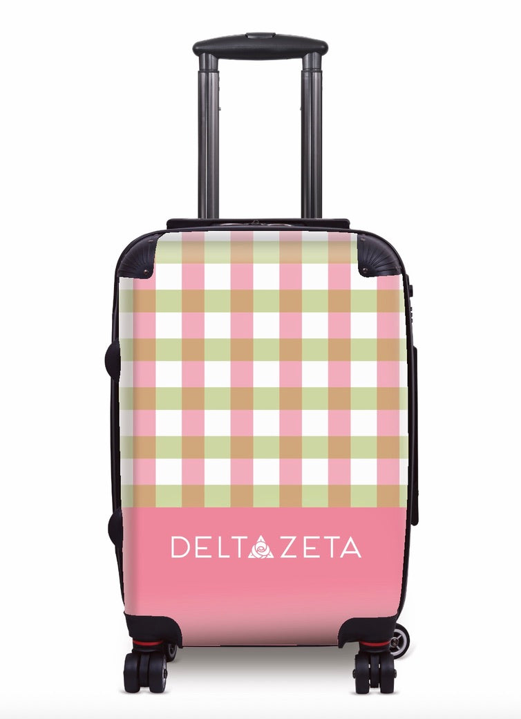 Delta Zeta Carry-on Suitcase Luggage - Gingham Pink Green Suitcases