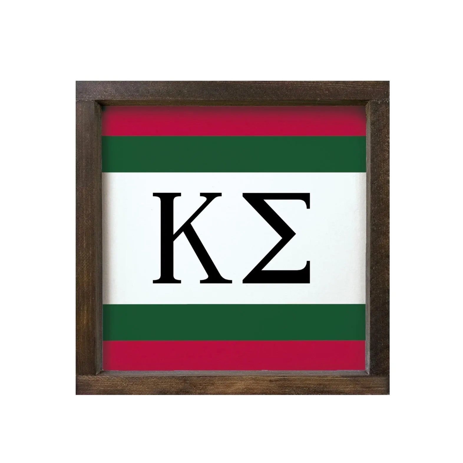 Kappa Sigma 12x12 Wood Framed Sign - Stripes Red Green Walnut Stain Wall Art & Signs