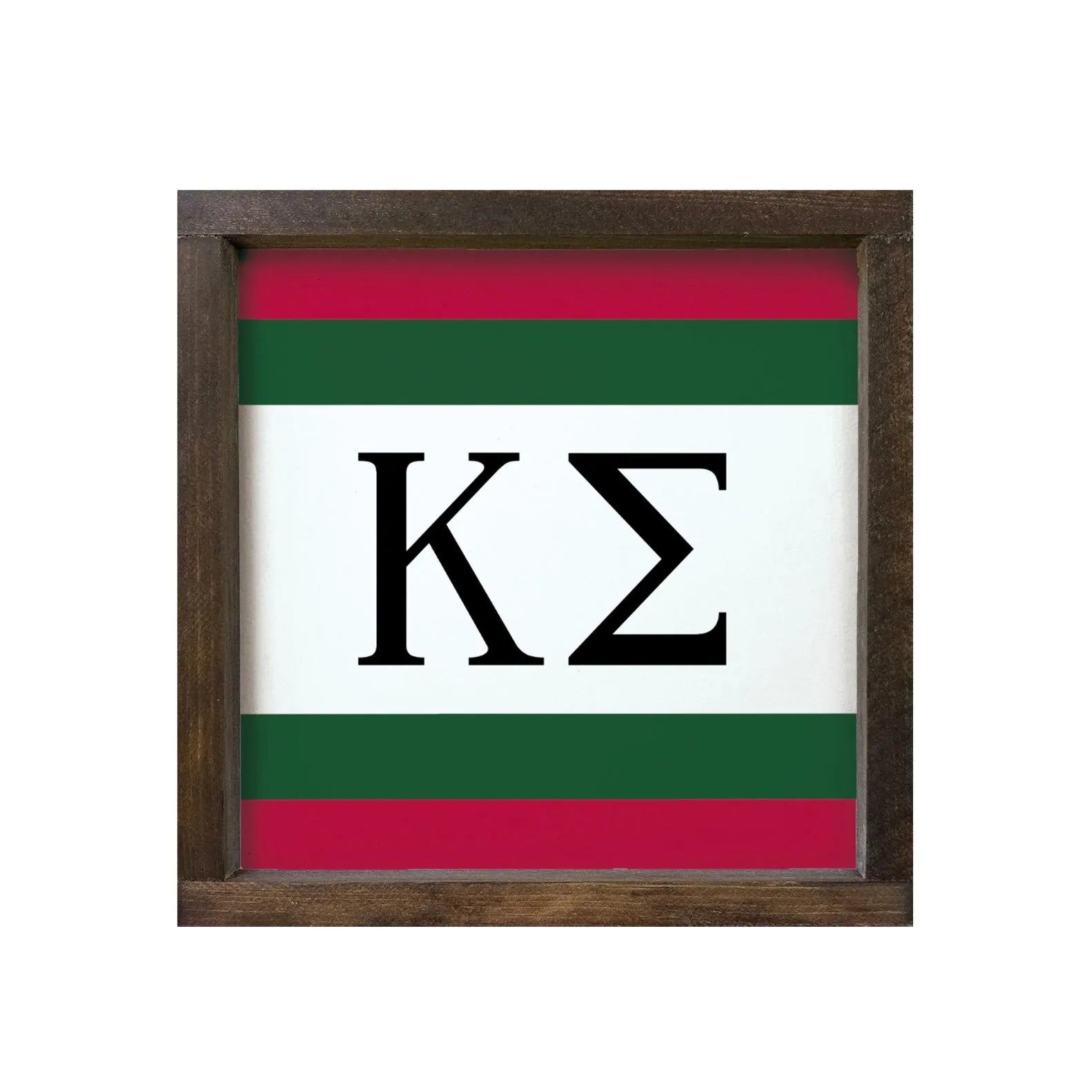 Kappa Sigma 12x12 Wood Framed Sign - Stripes Red Green Walnut Stain Wall Art & Signs