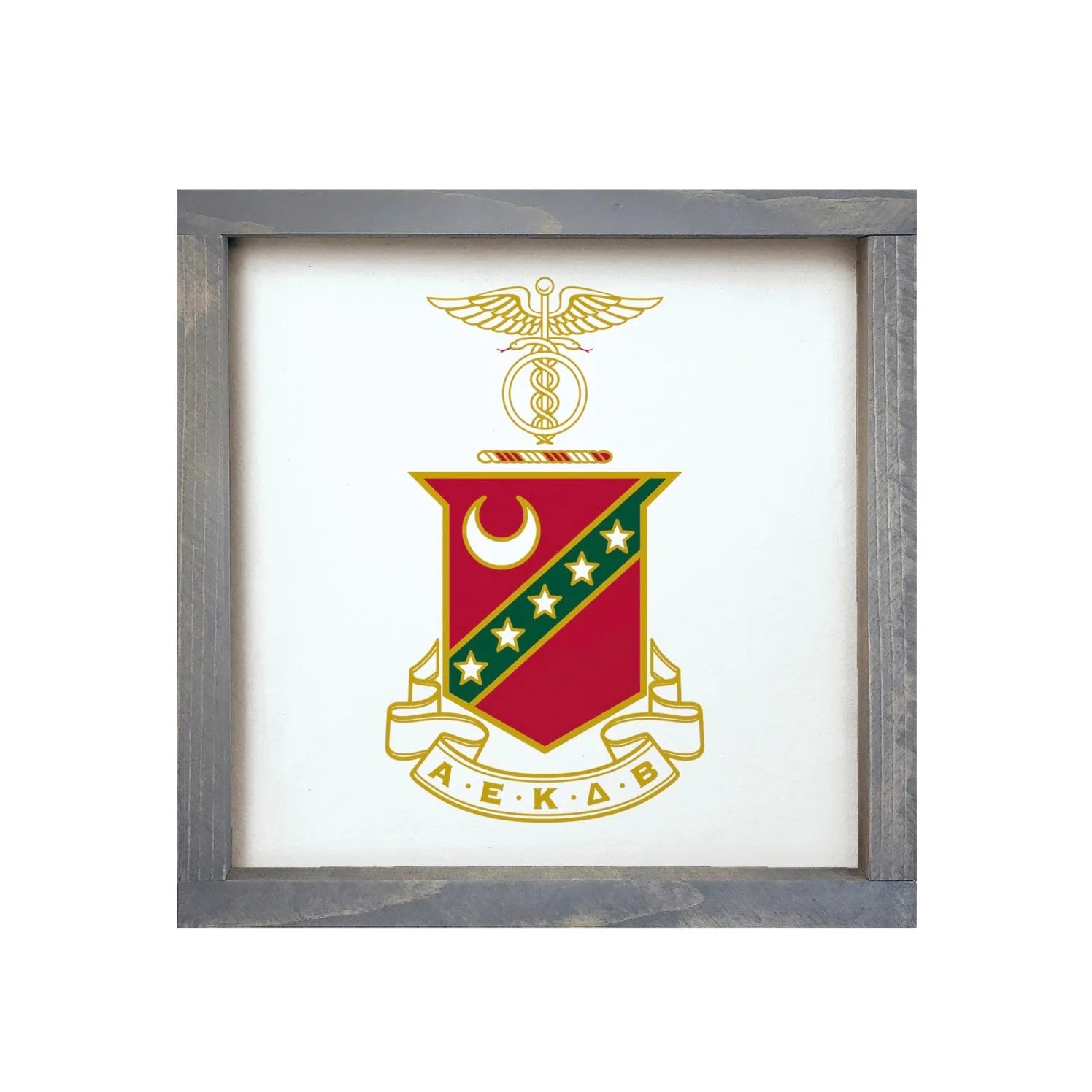 Kappa Sigma 12x12 Wood Framed Sign - Coat of Arms White Weathered Gray Wall Art & Signs