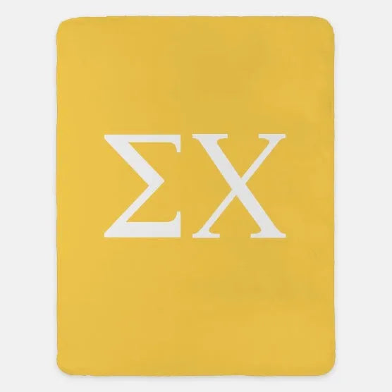 Sigma Chi XL 60x80 Sherpa Throw Blanket - Greek Letters Gold Throw Blankets