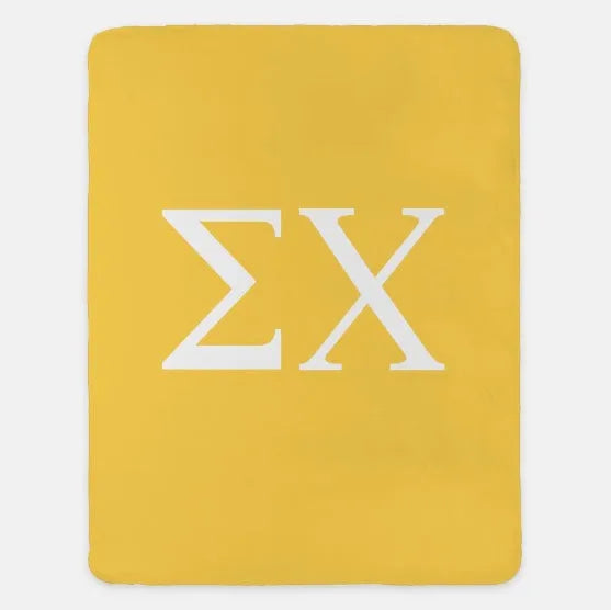 Sigma Chi XL 60x80 Sherpa Throw Blanket - Greek Letters Gold Throw Blankets