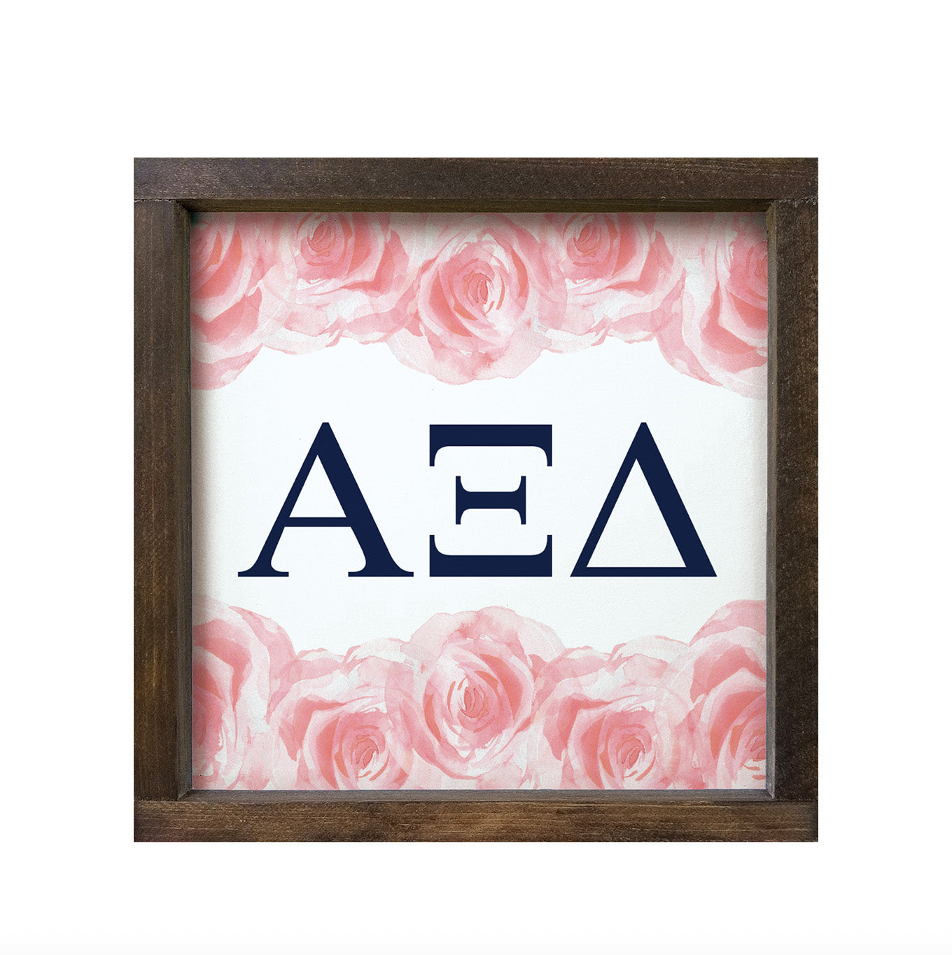 Alpha Xi Delta Wood Framed Sign - Pink Roses - 12"x12" | AXiD Gifts