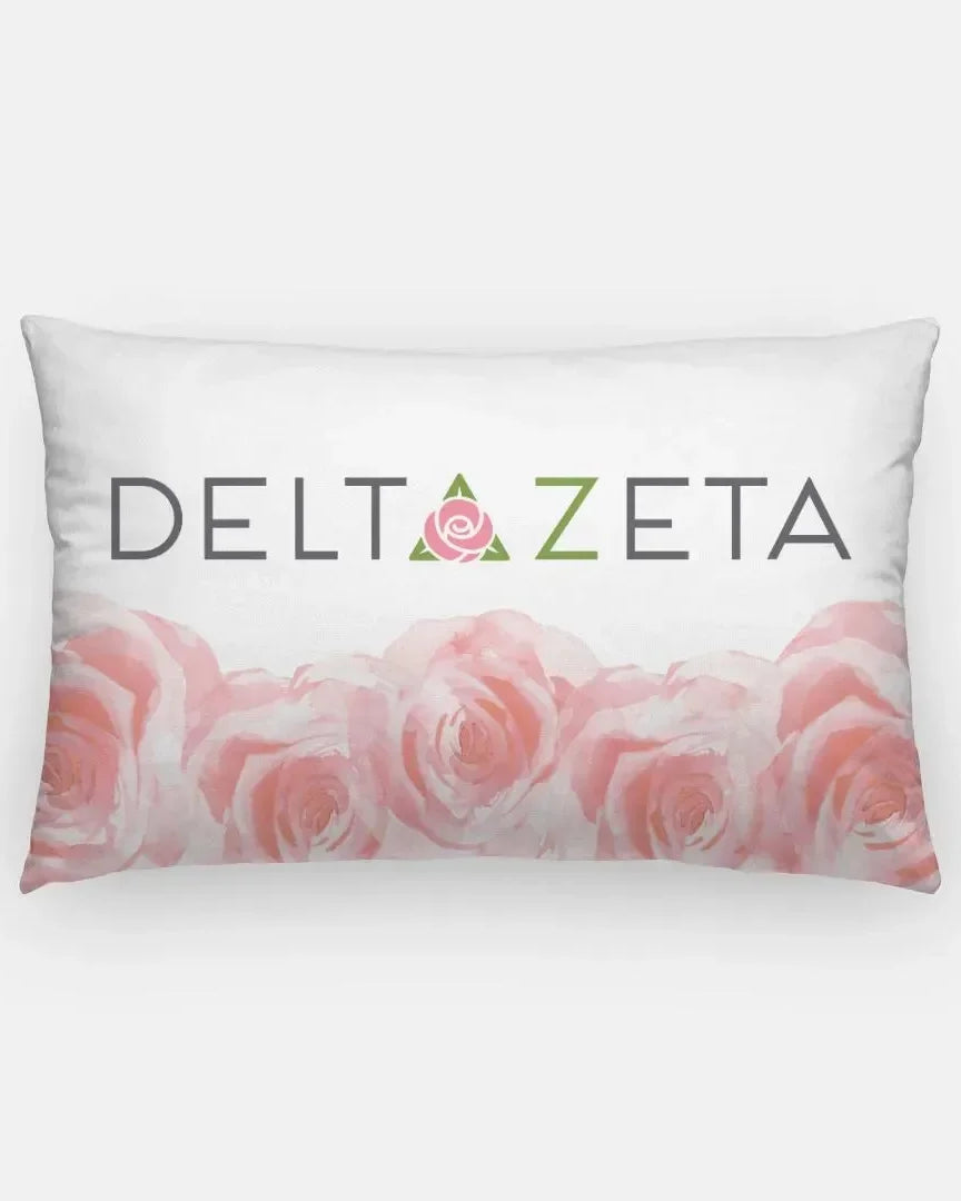 Delta Zeta Lumbar Throw Pillow Cover - Pink Roses Pillow Covers