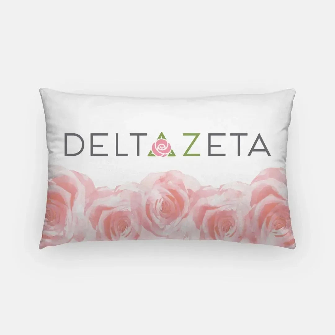 Delta Zeta Lumbar Throw Pillow Cover - Pink Roses Pillow Covers