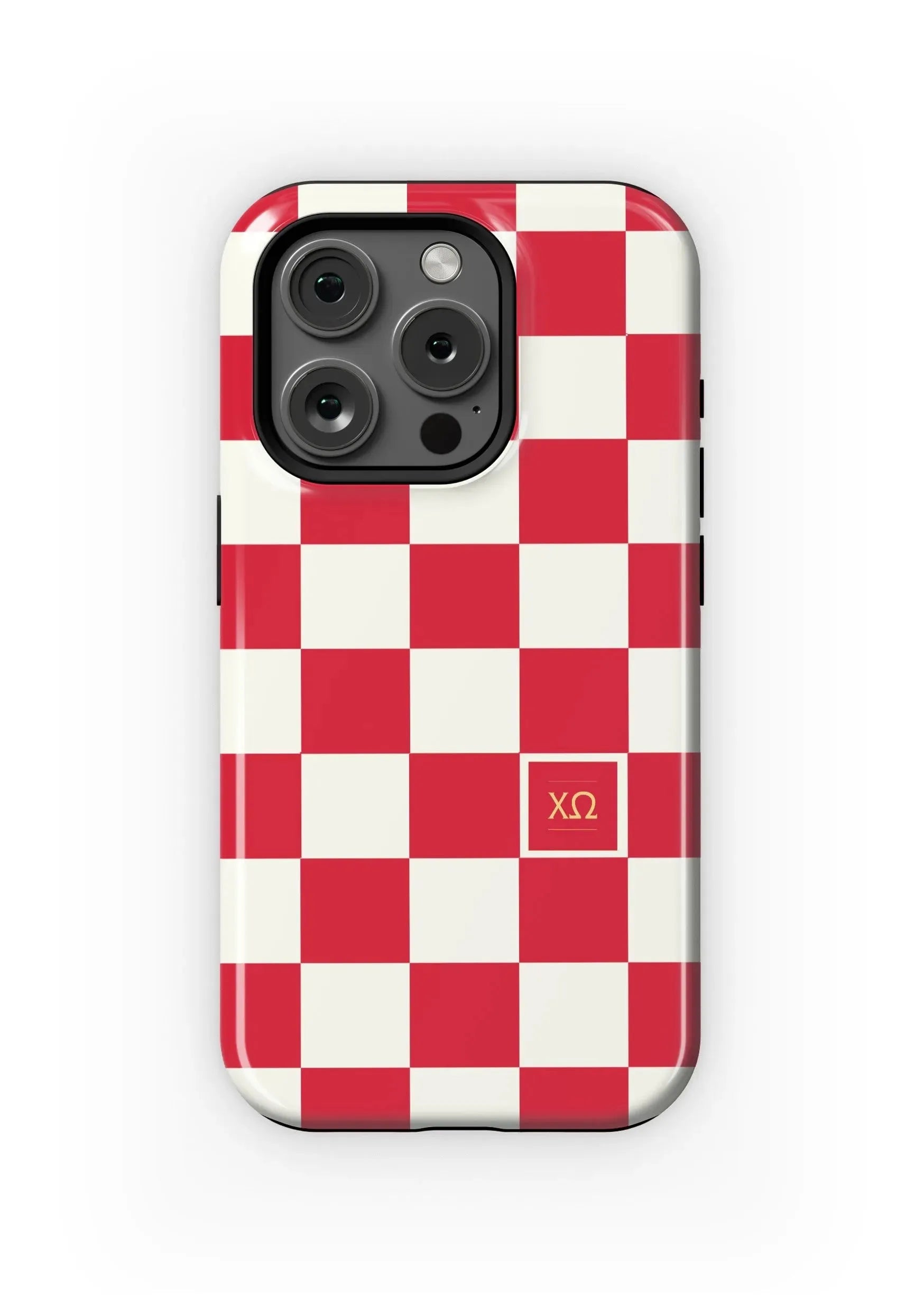 Chi Omega iPhone 16, 15, 14 Mobile Phone Case - Red Check Gloss Mobile Phone Cases