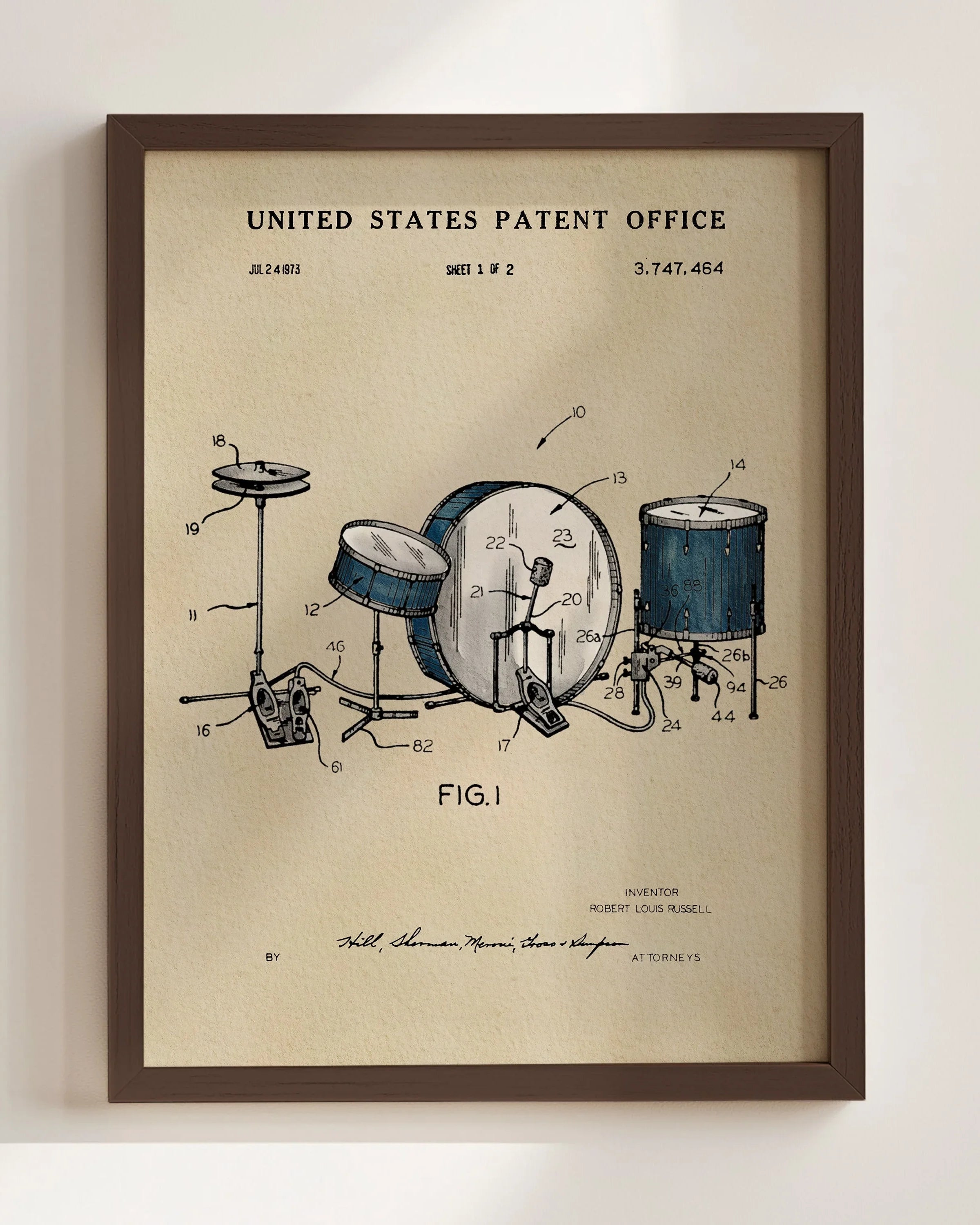 Drumset US Patent Art Print | Music Themed Dorm Decor | Wall Art
