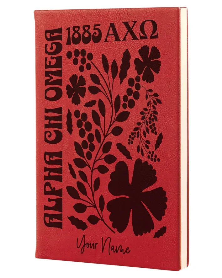 Alpha Chi Personalized Leatherette Notebook Journal - Retro Floral