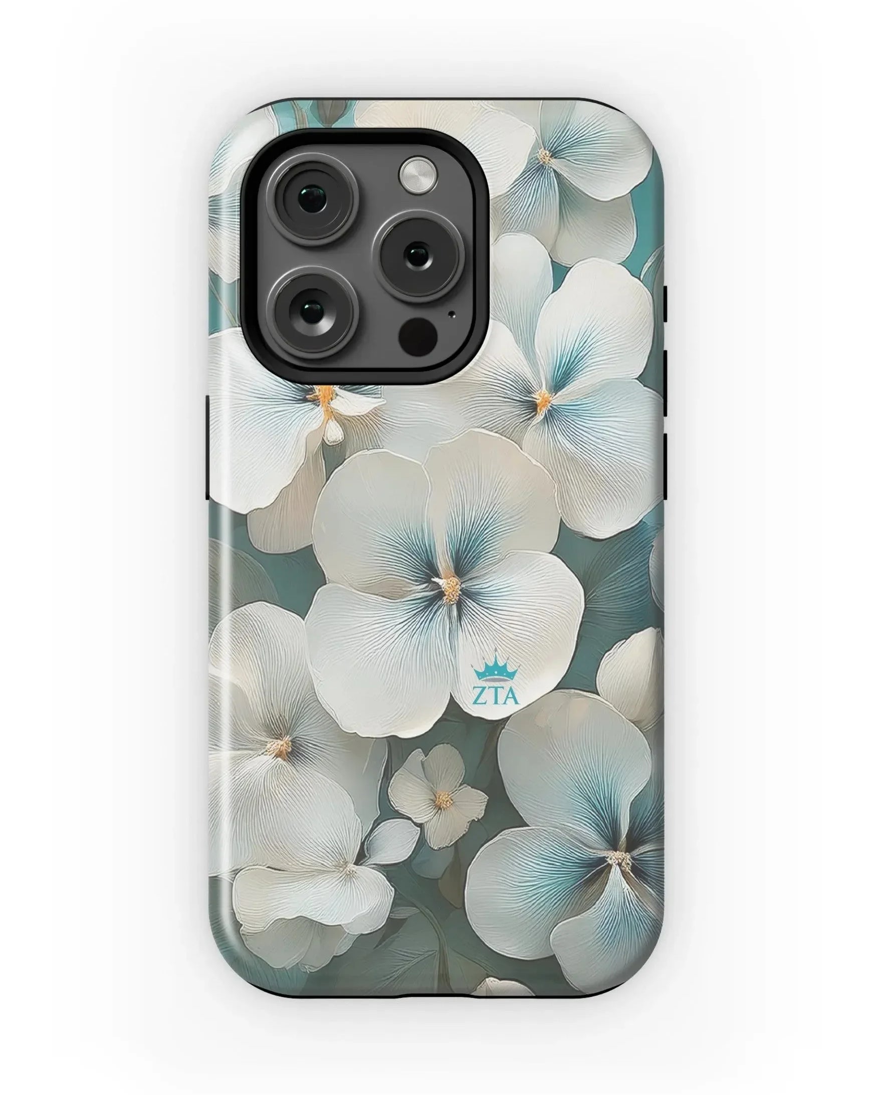 Zeta Tau Alpha iPhone 15, 14, 13 Mobile Phone Case - White Violets Matte Mobile Phone Cases