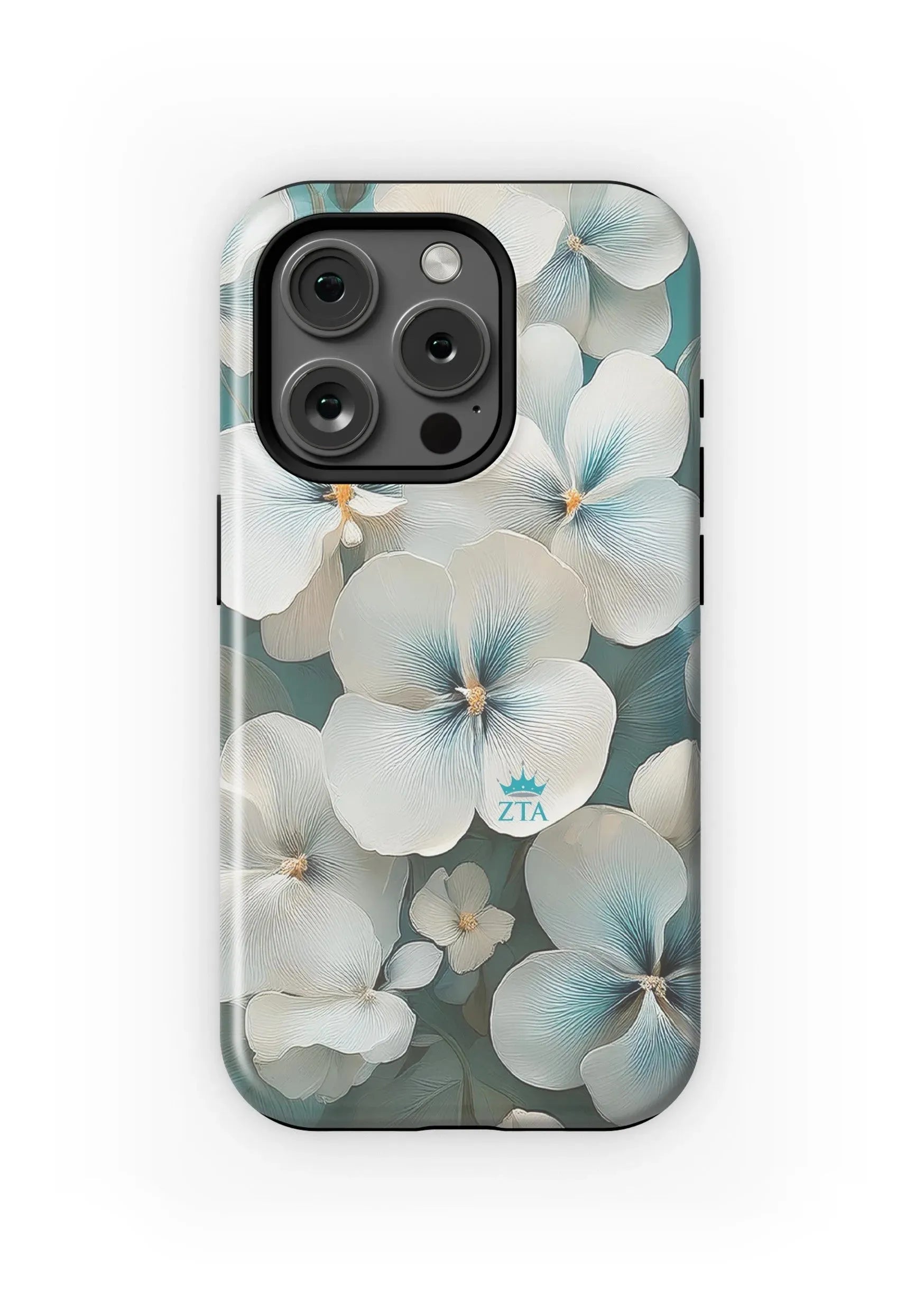 Zeta Tau Alpha iPhone 15, 14, 13 Mobile Phone Case - White Violets Matte Mobile Phone Cases