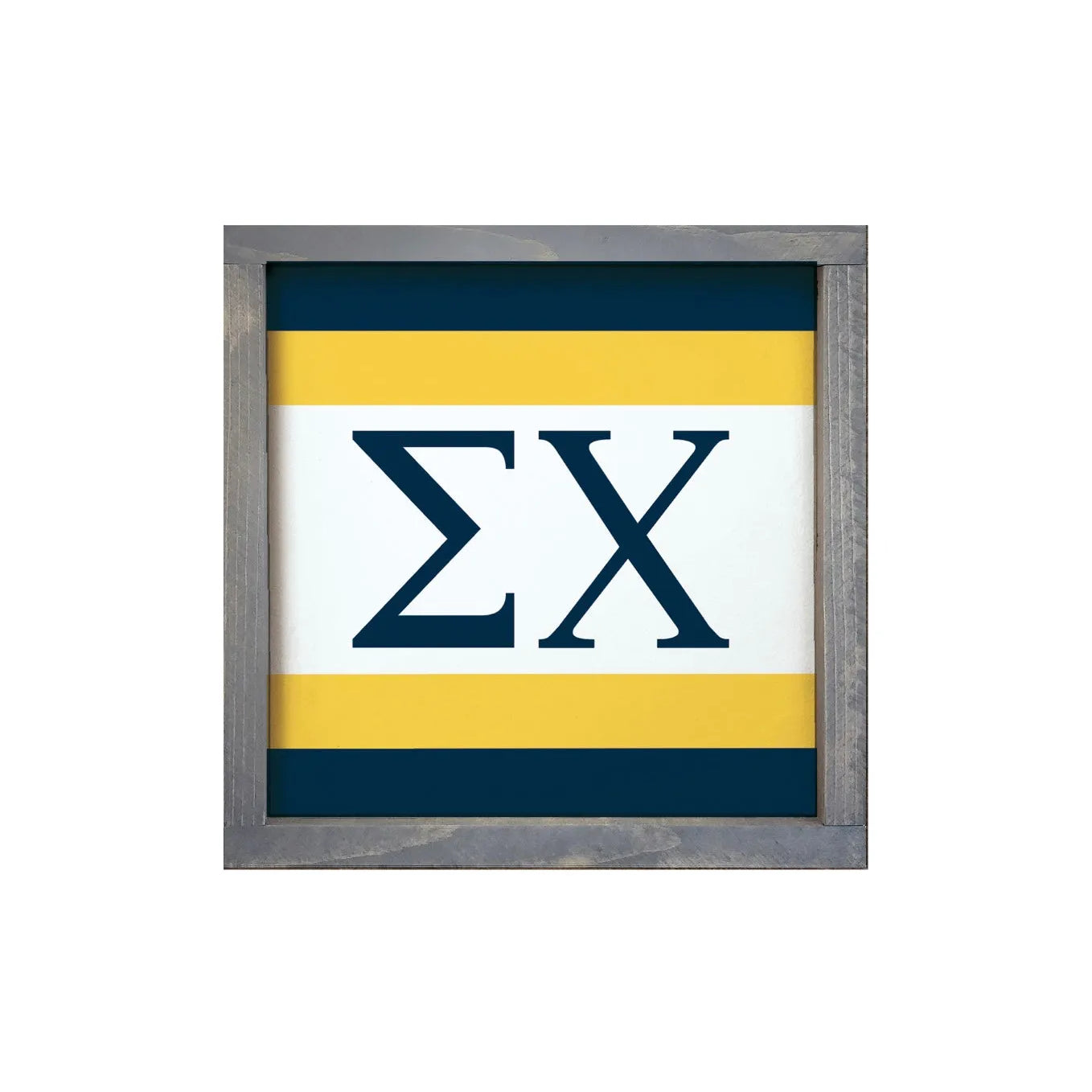 Sigma Chi 12x12 Wood Framed Sign - Stripes Deep Blue Gold Weathered Gray Wall Art & Signs