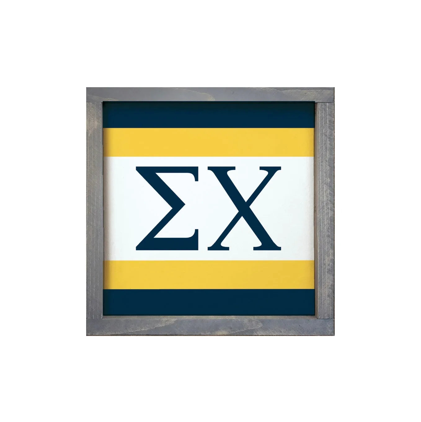Sigma Chi 12x12 Wood Framed Sign - Stripes Deep Blue Gold Weathered Gray Wall Art & Signs
